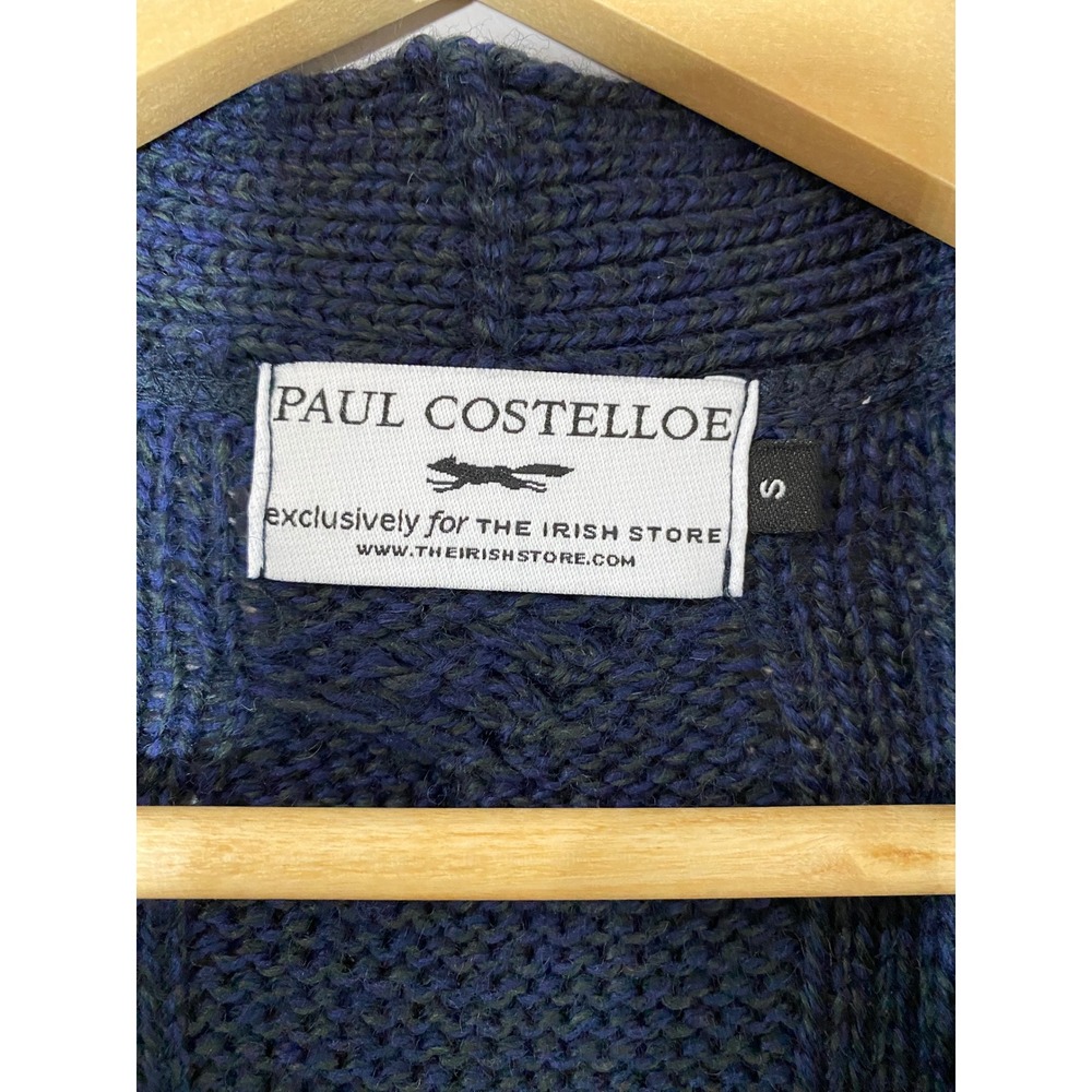 Paul Costelloe Mens SMALL Blue Cable Knit Cardigan Longline Button Front Sweater - Picture 4 of 5